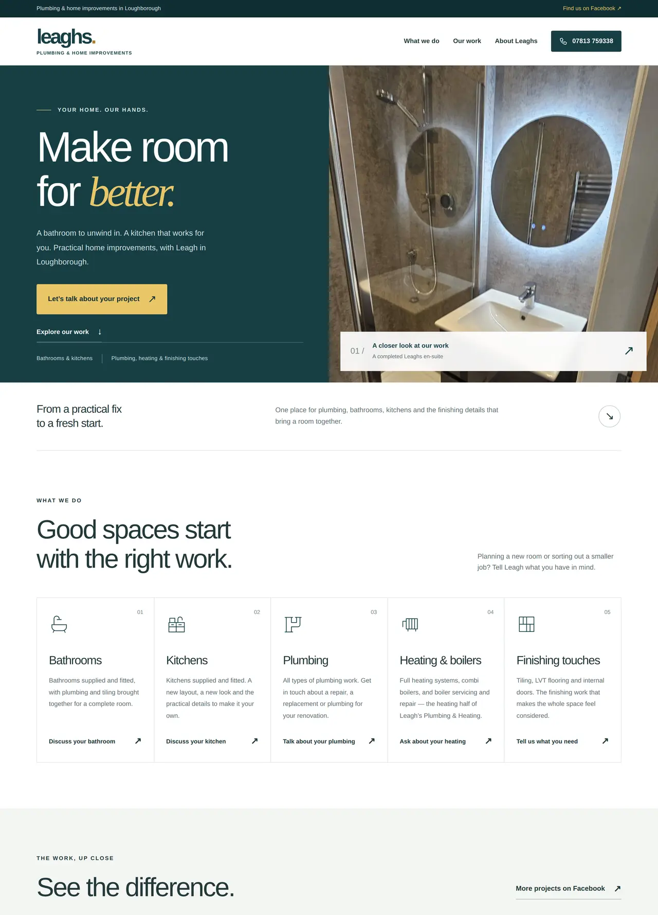 The Leaghs Plumbing website — Make room for better, with a completed en-suite