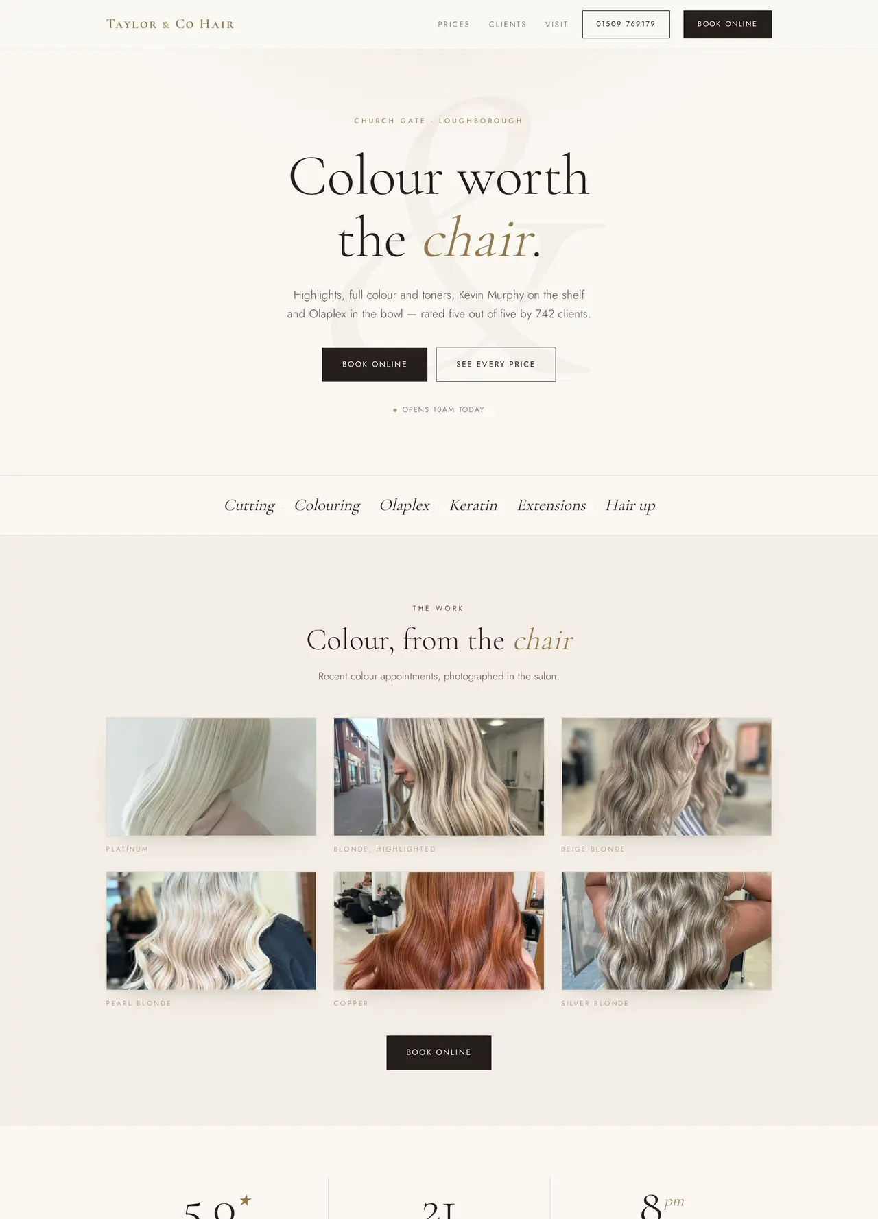 The Taylor & Co Hair website — Colour worth the chair, with booking and price list
