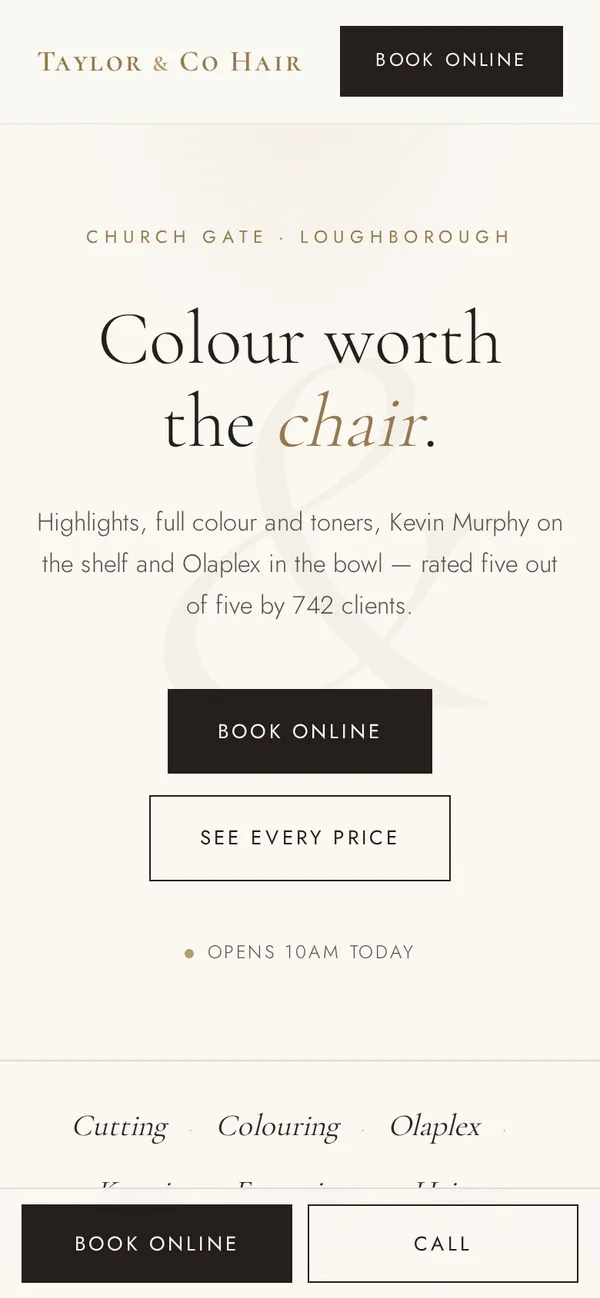 Taylor & Co Hair on a phone — Colour worth the chair